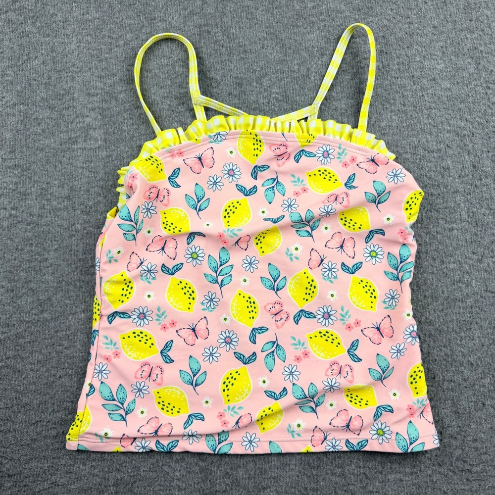 Real Love Girls Pink Lemon Butterfly Print Tankini Swim Top Size 14/16